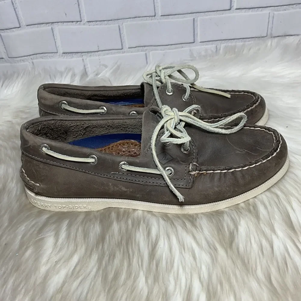 Sperry Quest 2-Eye Grey Leather‎ Topsiders Sz 7.5